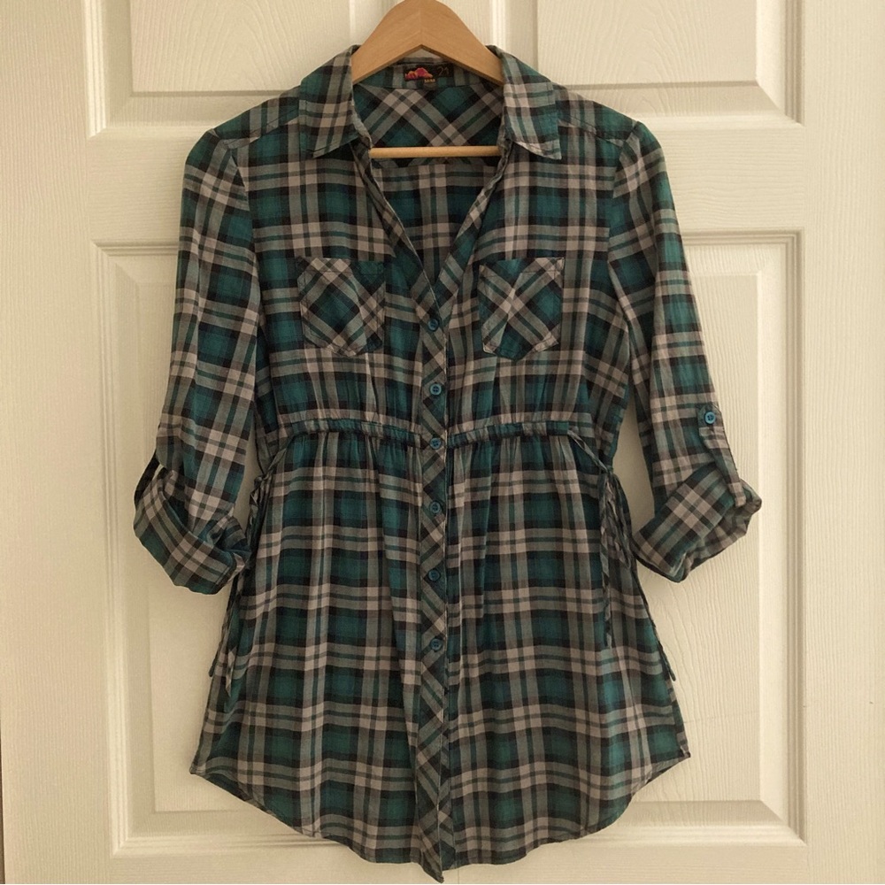Forever 21 plaid tunic blouse